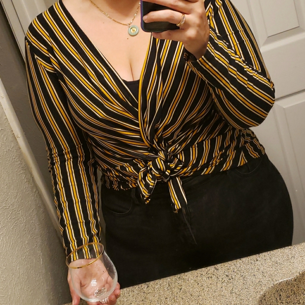 Yellow and Black Striped Long Sleeve Shirt